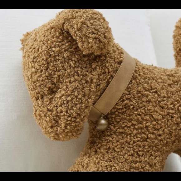Pottery Barn Cozy Brown Teddy Faux Fur Dog Pillow with Bell Collar 🐕 - Picture 2 of 15